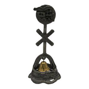 Vintage Gish Pewter‎ Train Railroad Crossing Sign Bell Locomotive Travel